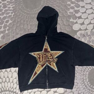 Mens YoungLA Black/Burgundy Star Hoodie
